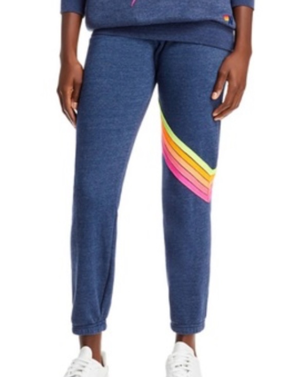 Aviator Nation Pants - Aviator Nation Navy Track Pants with Neon Chevron Stripes